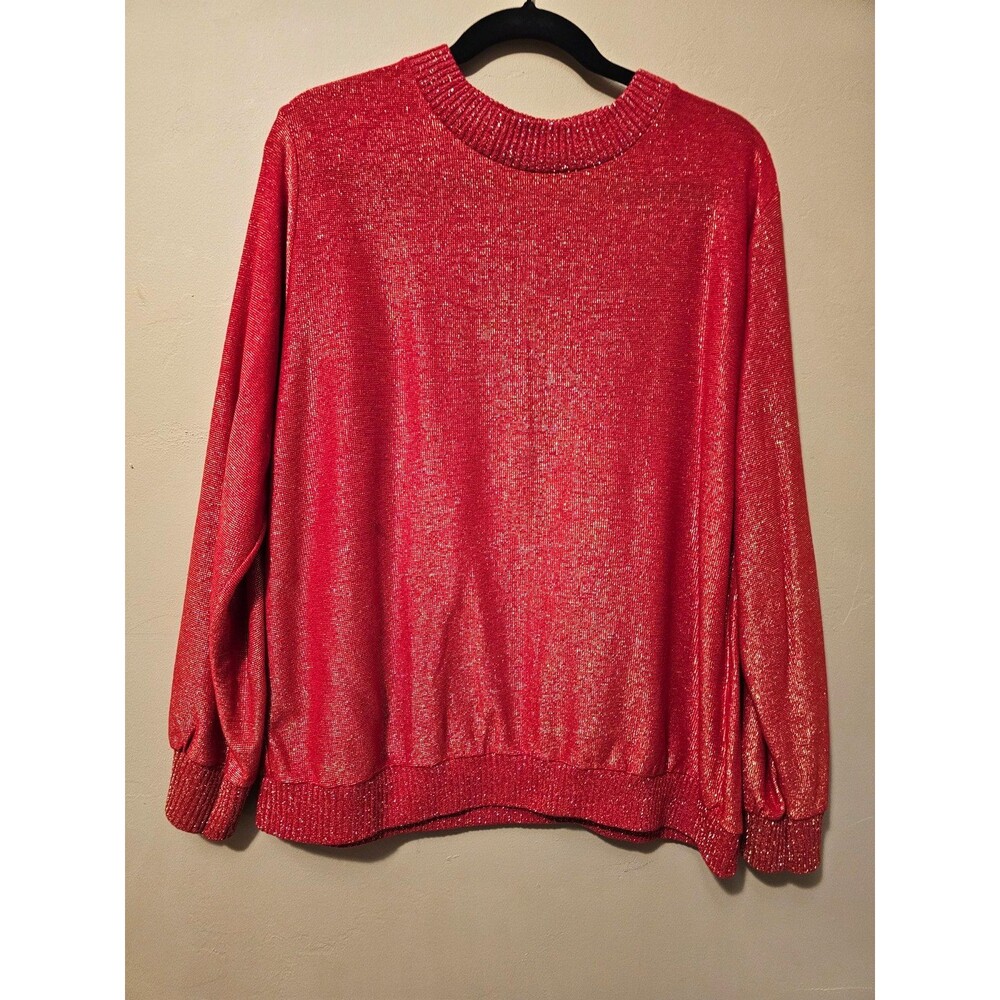 Vintage Lady Blair Womens Size 2XL Red and Gold Metallic Long Sleeve Sweater